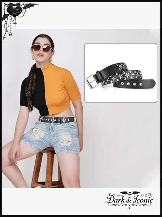 4-Piece Faux Leather Studded Rivet Grommet Punk Belt Set main image 5
